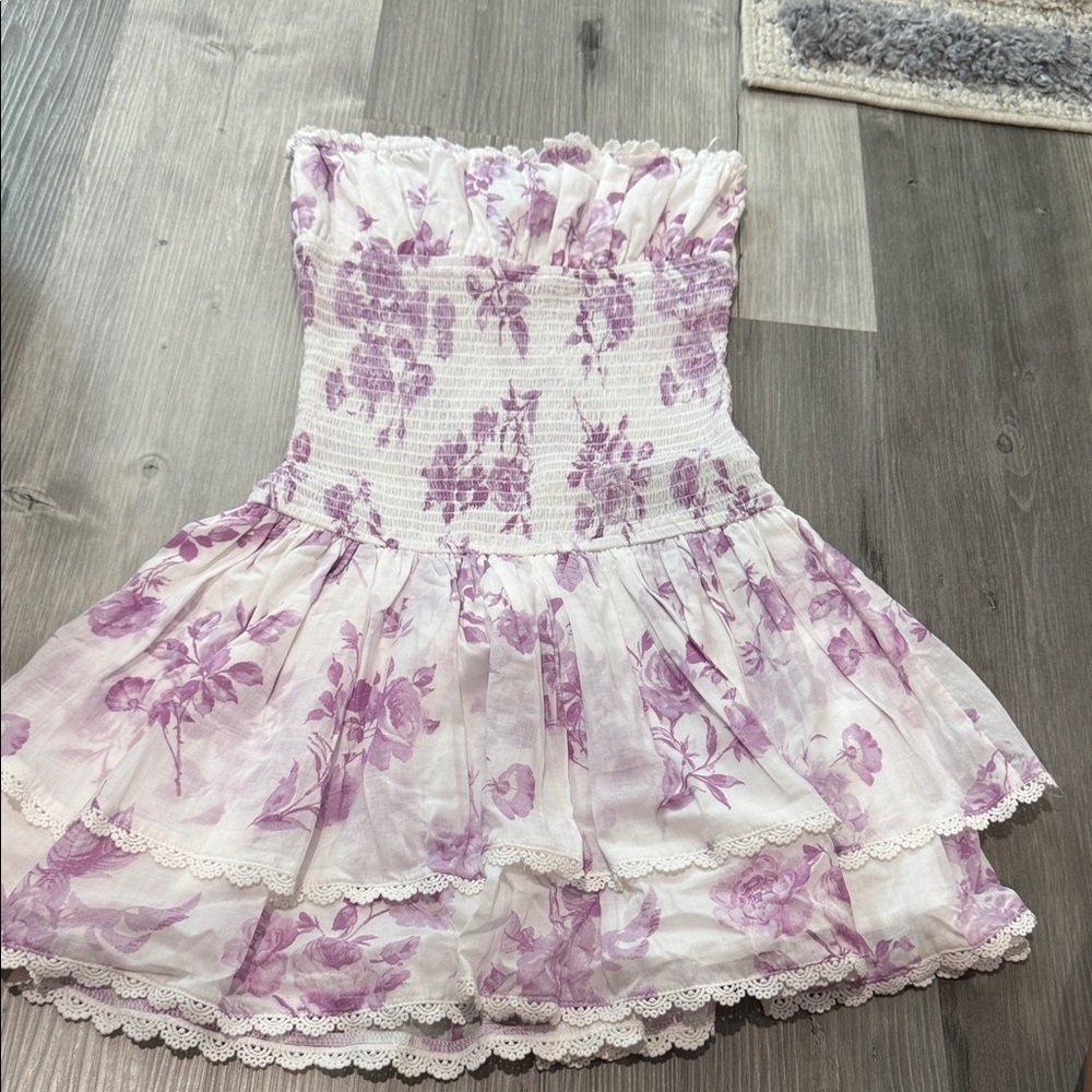 Floral Strapless Dress in Purple and White